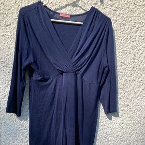 Hello Miz Women's M Maternity V-Neck Empire Waist 3/4 Sleeve Shirt Navy Blue